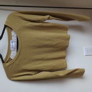 Green Cropped Lightweight Sweater with Lace Open Back